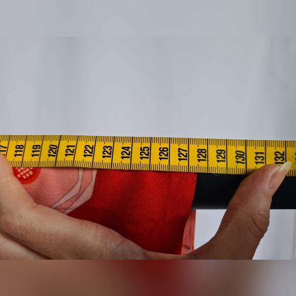 Vintage red japanese kimono, floral crane print, red pink green, handmade - Picture 10 of 14